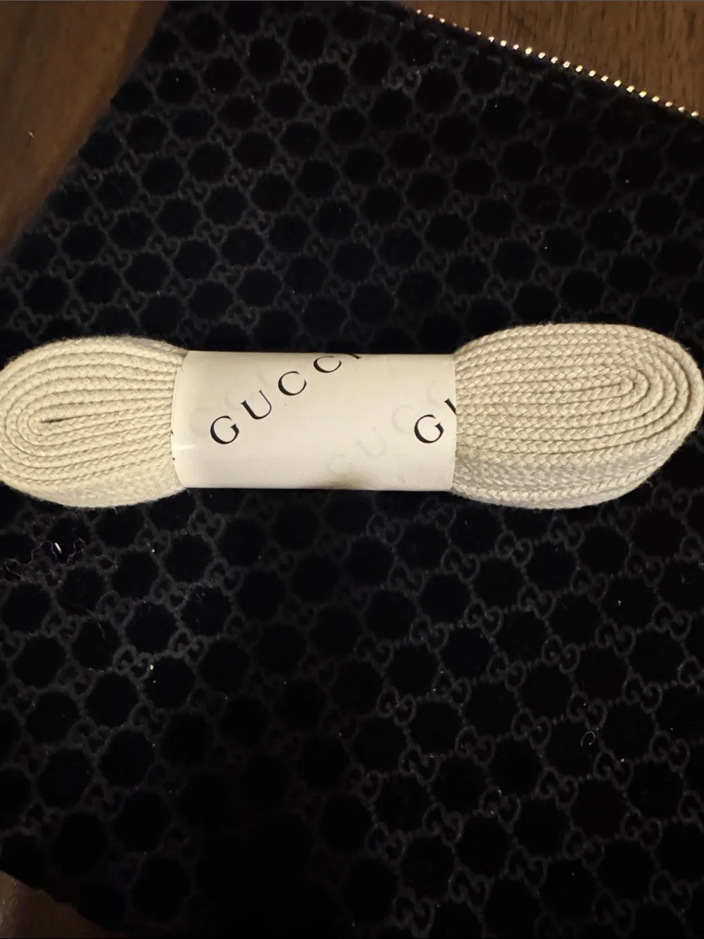 Gucci Bundle of Black Velvet Monogram Zip Pouch, Lipsticks & Laces